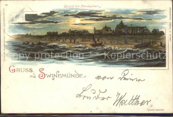 Swinemuende Ostseebad Westpommern Strand im Mondschein