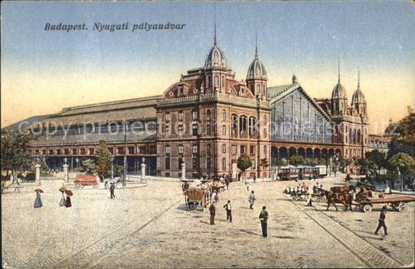 Budapest Westbahnhof Pferdefuhrwerk Strassenbahn