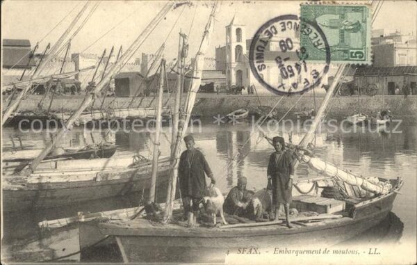 Sfax Tunesie Embarquement de moutons Bateau Stempel