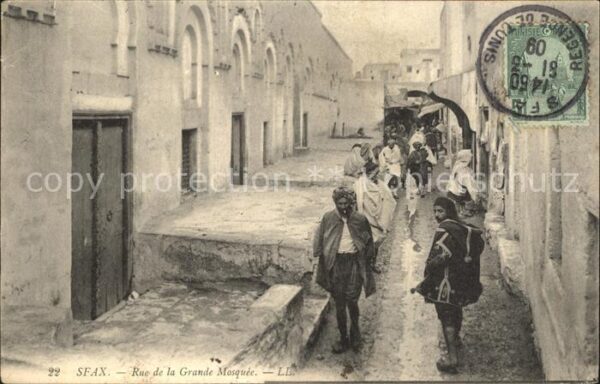 Sfax Tunesie Rue de la Grande Mosquee Stempel auf AK