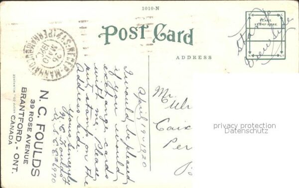 Brantford Collegiate Institute Stempel auf AK – Bild 2