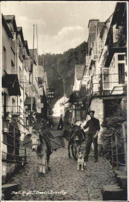 Clovelly High Street Esel Hund