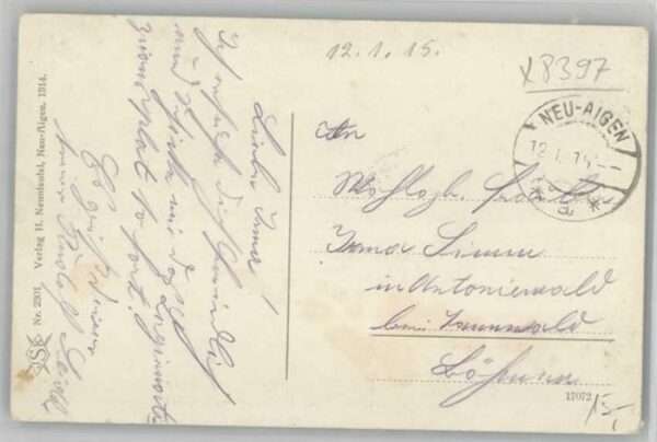 Neu-Aigen Jagdschloss Feldpost x 1915 – Bild 2
