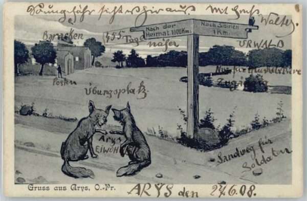 Arys Ostpreussen Arys Künstlerkarte Füchse x