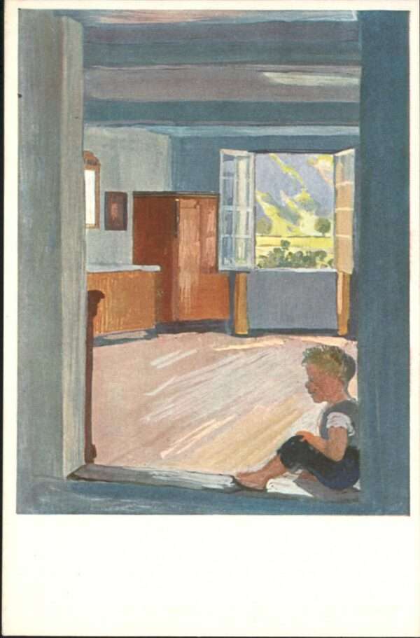 Kuenstlerkarte Albert W. Nr. 222 Bub in der Türe