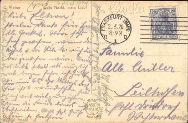 Kuenstlerkarte C. Weber Gute Nacht mein Lieb – Bild 2