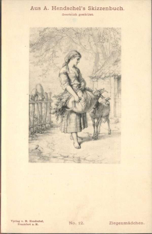 Kuenstlerkarte A. Hendschel Ziegenmädchen Nr. 12