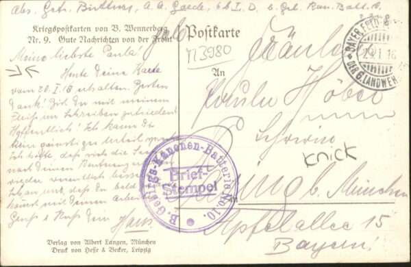 Kuenstlerkarte Wennerberg Nr. 9 Nachricht von der Fron – Bild 2