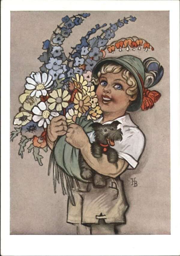 Boettcher Hans Stuttgart Kind Hund Trachten Blumen