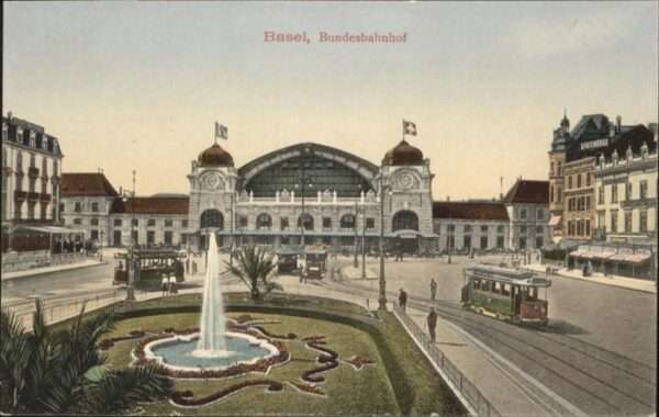 Basel BS Bundesbahnhof Strassenbahn Brunnen