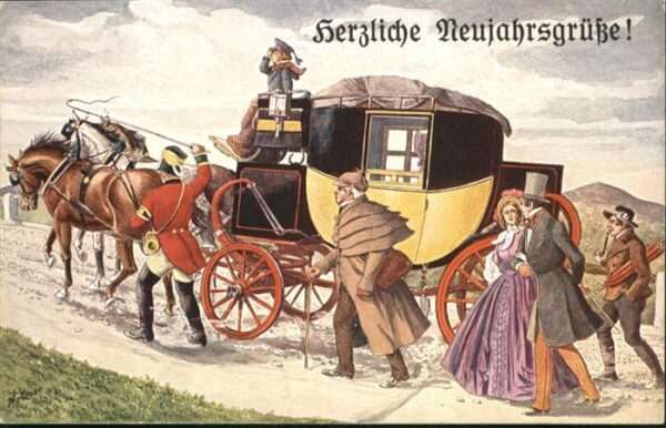 Postkutsche Neujahr Eilpost Bergvorgespann 1848