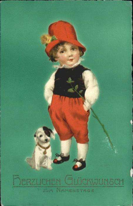 Namenstag Namenskarte Kind Junge Hund