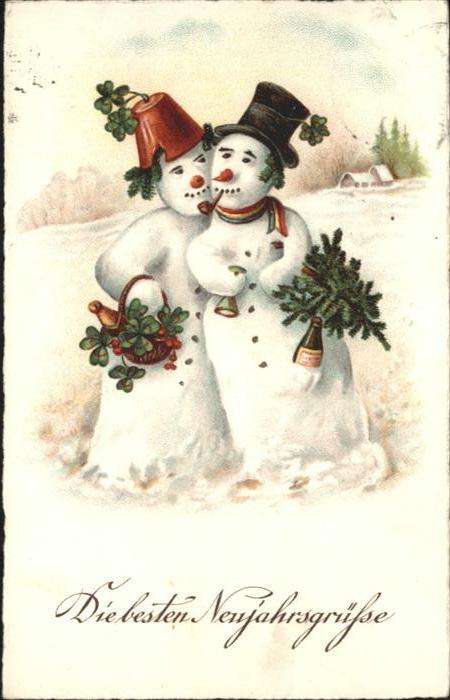 Schneemann Neujahr Sekt