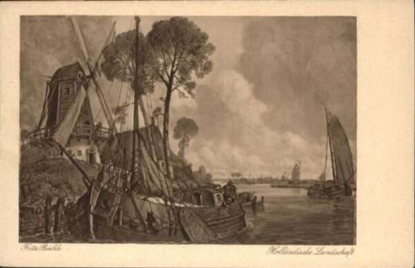 Kuenstlerkarte Fritz Boehle Holländische Landschaft