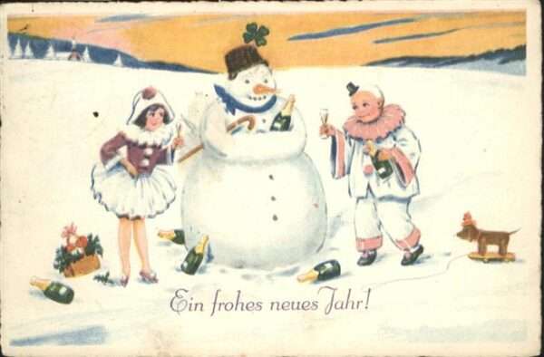 Clown Schneemann Neujahr Sekt