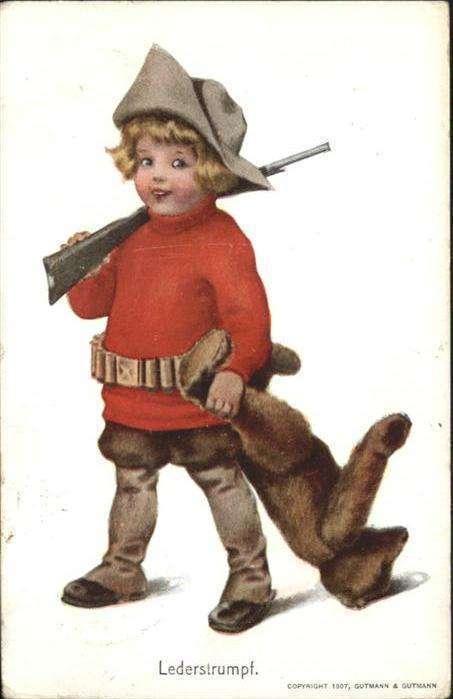 Teddy Teddybaer Teddy-bear  Kind Lederstrumpf Gewehr
