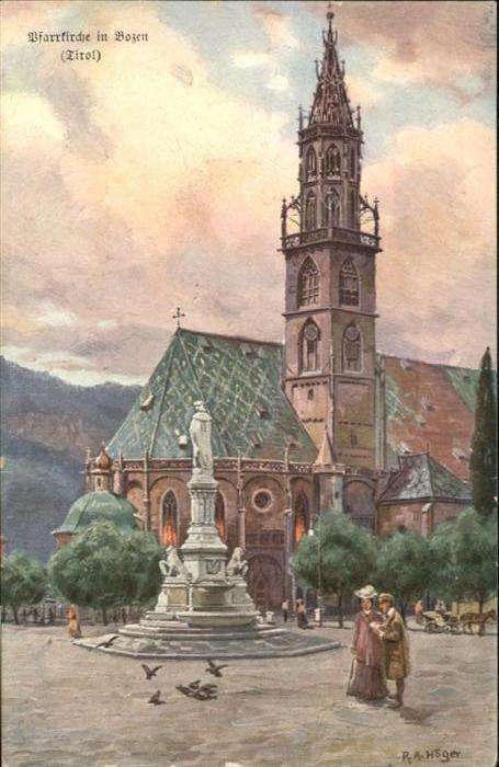 Bozen Suedtirol Pfarrkirche Künstlerpostkarte R.A. Höge