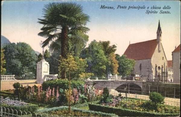 Merano Meran Ponte principale e chiesa dello Spirito