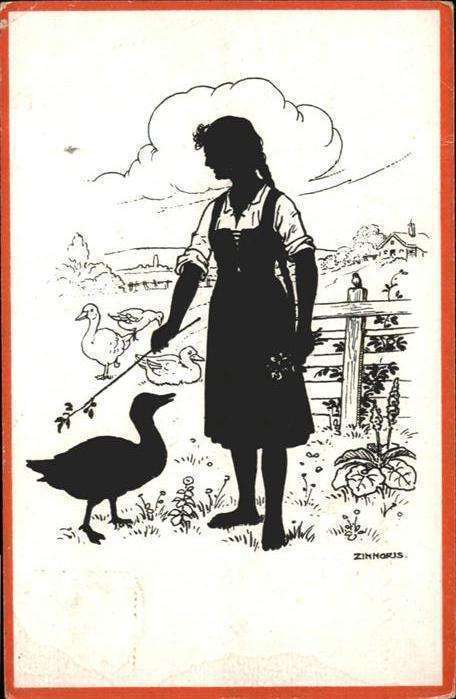 Scherenschnitt Schattenbildkarte Gans Zinnorjs