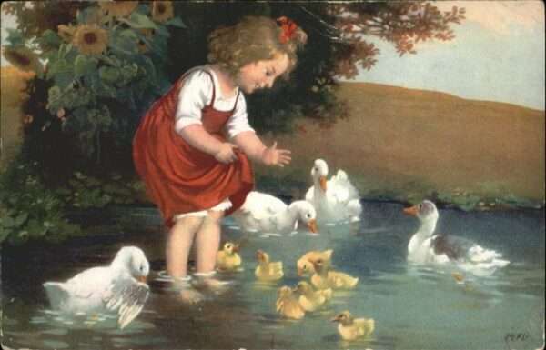 Voegel Kind Mädchen Enten