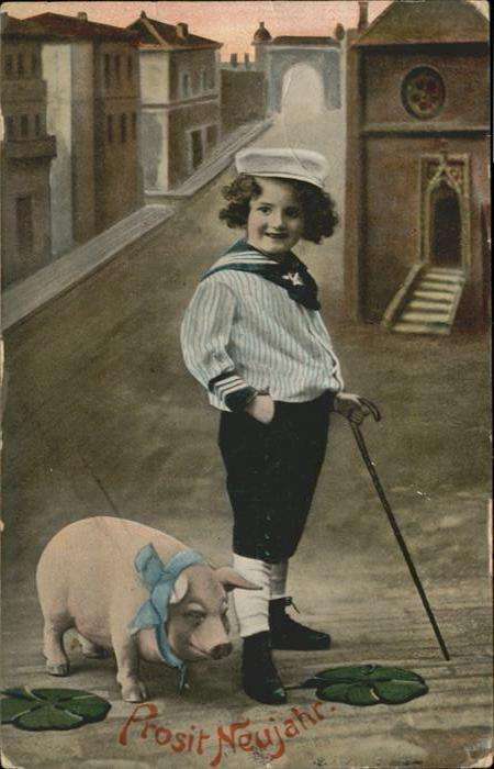 Neujahr Schwein Kind Junge Marine