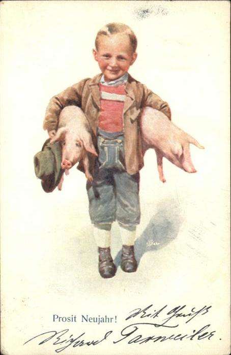 Neujahr Schweine Kind Junge