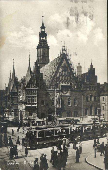 Breslau Niederschlesien Rathaus Strassenbahn