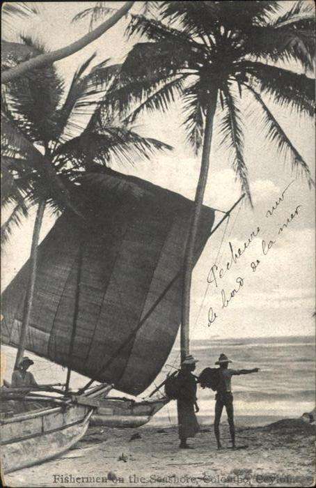Colombo Ceylon Sri Lanka Fishermen Seashore