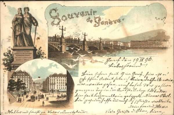 Geneve GE Brücke Möven Strassenbahn