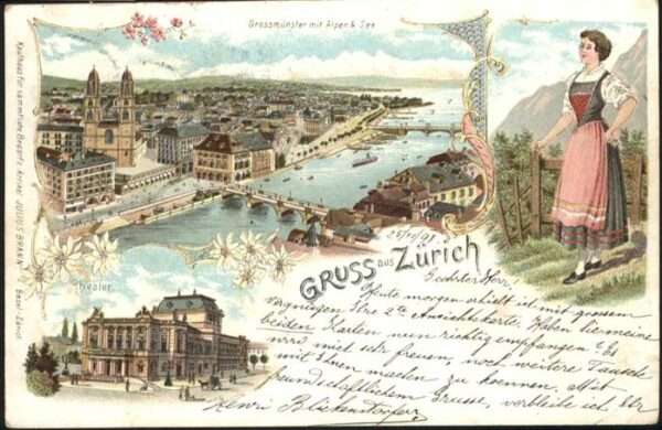 Zuerich Grossmünster Theater Brücke Schiff