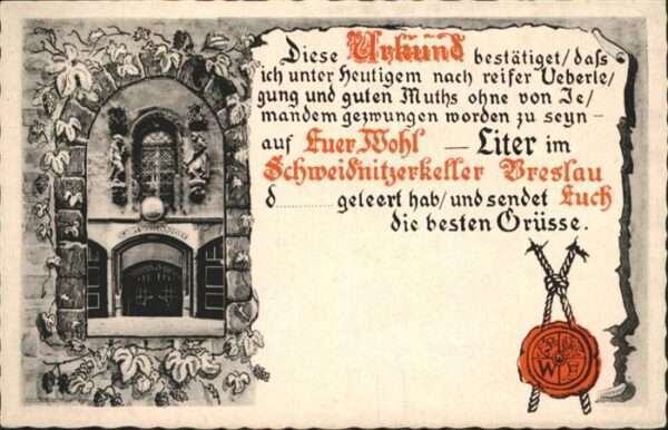 Breslau Niederschlesien Urkunde Schweidnitzerhof