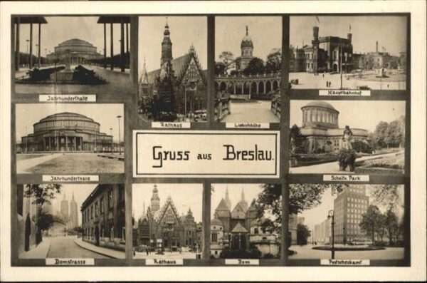 Breslau Niederschlesien Bahnhof Park Postscheckamt Dom Rathaus