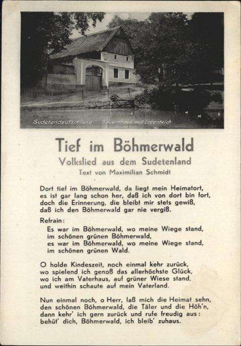 Boehmerwald Volkslied Bauernhaus Ententeich