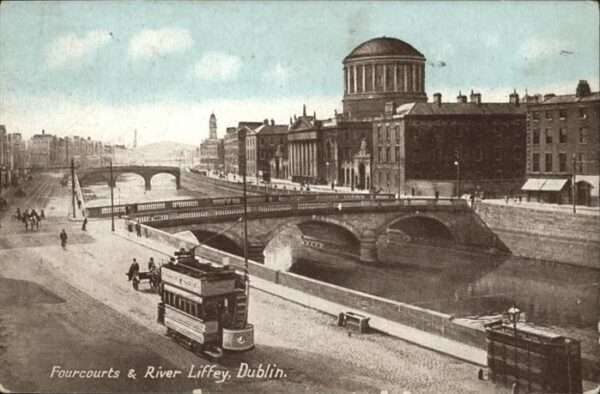 Dublin Ireland Fourcourts River Kiffey Strassenbahn Br