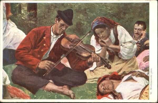 Geige Tracht Künstler W. Wodzinowski