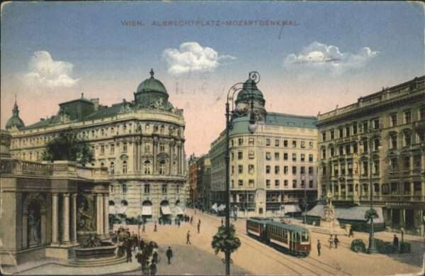 Wien Albrechtplatz Mozartdenkmal Strassenbah