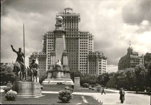 Madrid Spain Monument Cervantes  y edificia Espana