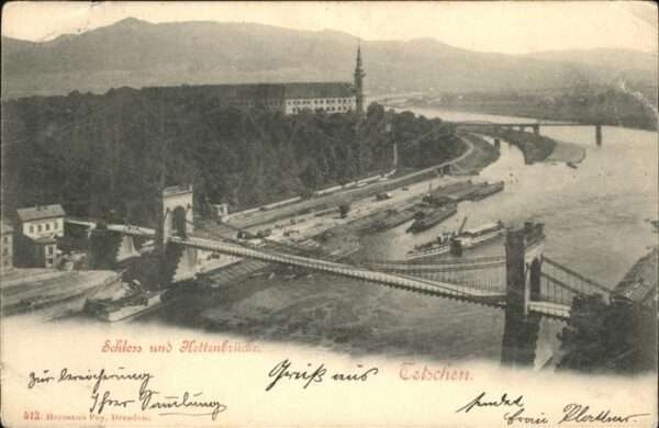 Tetschen-Bodenbach Boehmen Schloß Kettenbrücke