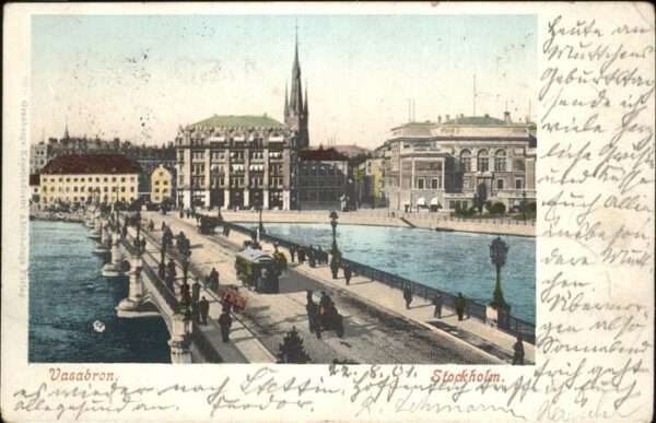 Stockholm Vasabron Brücke Kutsche Strassenbahn