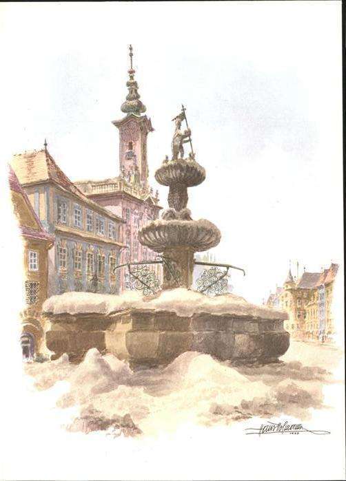 Steyr Enns Oberoesterreich Rathaus Leopoldi-Brunnen Künstlerkarte