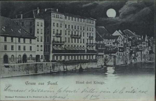 Basel BS Hotel drei Könige bei Nacht