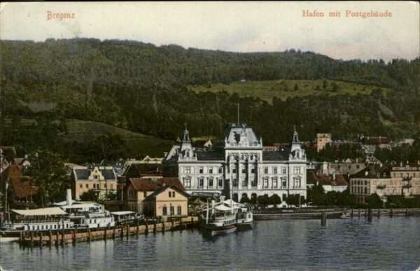 Bregenz Vorarlberg Hafen Postgebäude Schiff