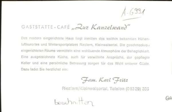 Riezlern Kleinwalsertal Vorarlberg Gaststätte Cafe Zur Kanzelwand – Bild 2