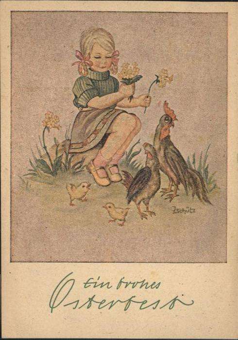Ostern Easter Paques Kind Mädchen Küken Hühner