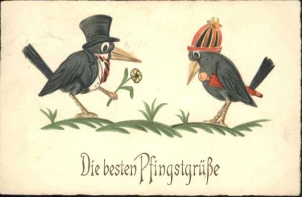 Vermenschlicht Vögel Regenschirm Pfingsten