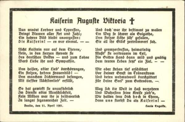 Adel Preussen Kaiserin Auguste Viktoria Gedicht Louis