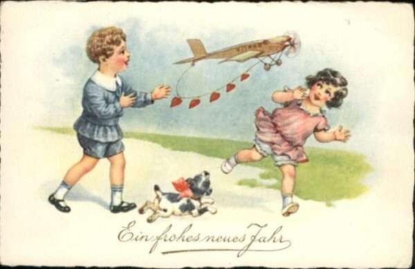 Neujahr Kinder Hund Flugzeug