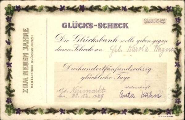 Neujahr Glücksscheck