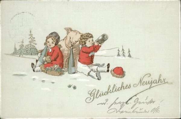 Neujahr Glücksschwein Sekt Kinder