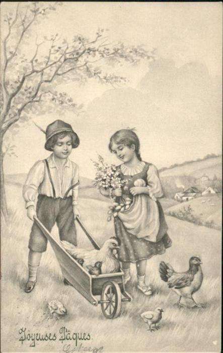 Ostern Easter Paques Hühner Karren Kinder